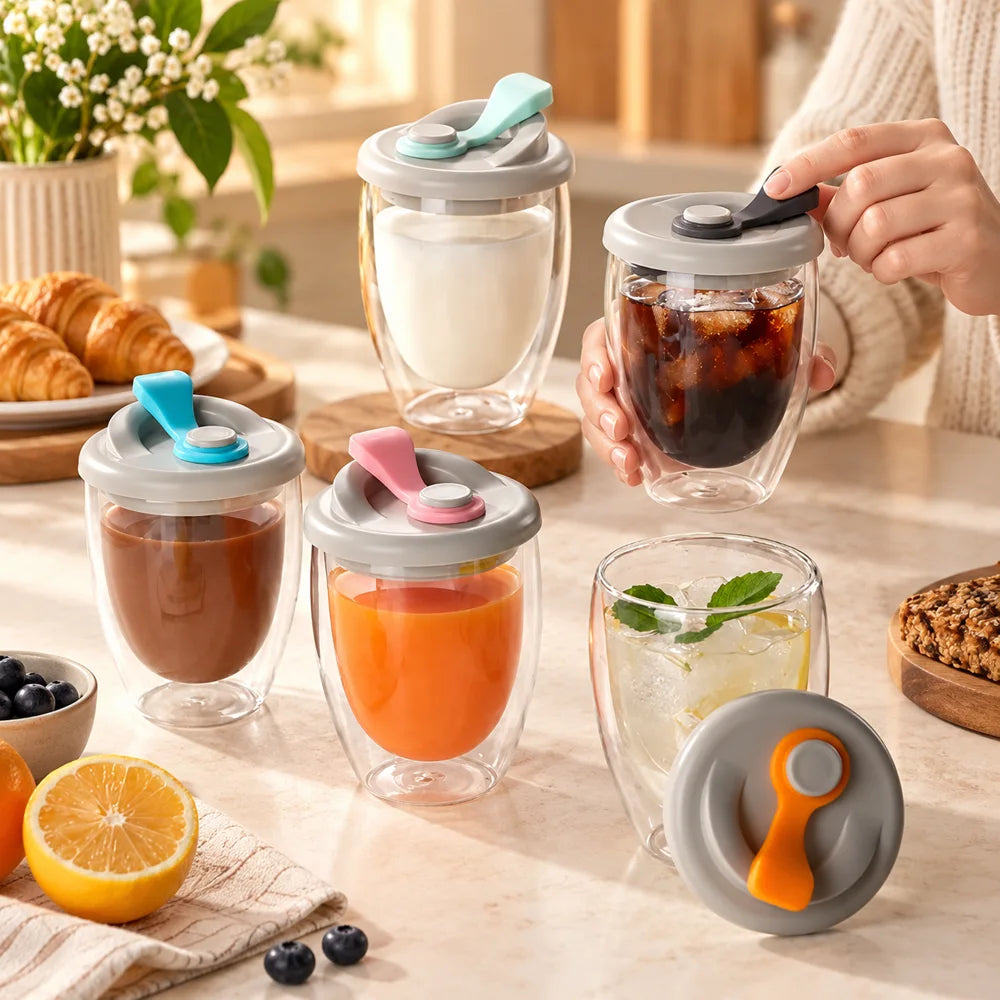 Double Layer Glass Cup With Lid — view 1