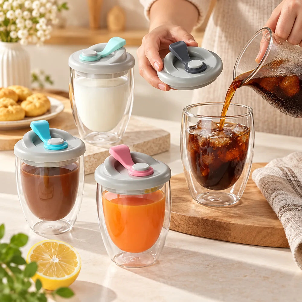 Double Layer Glass Cup With Lid — view 2