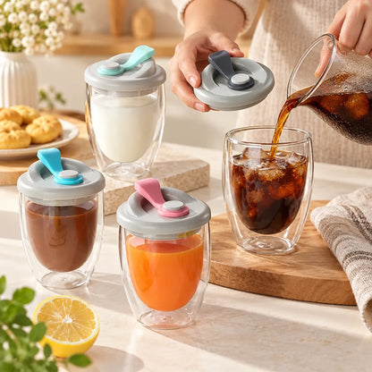 Double Layer Glass Cup With Lid — view 2