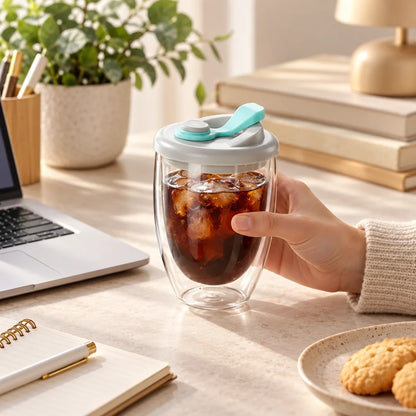Double Layer Glass Cup With Lid — view 4
