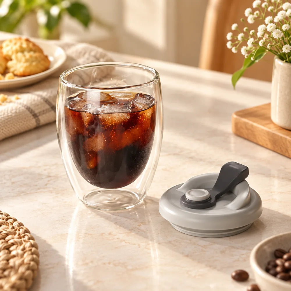 Double Layer Glass Cup With Lid — view 5