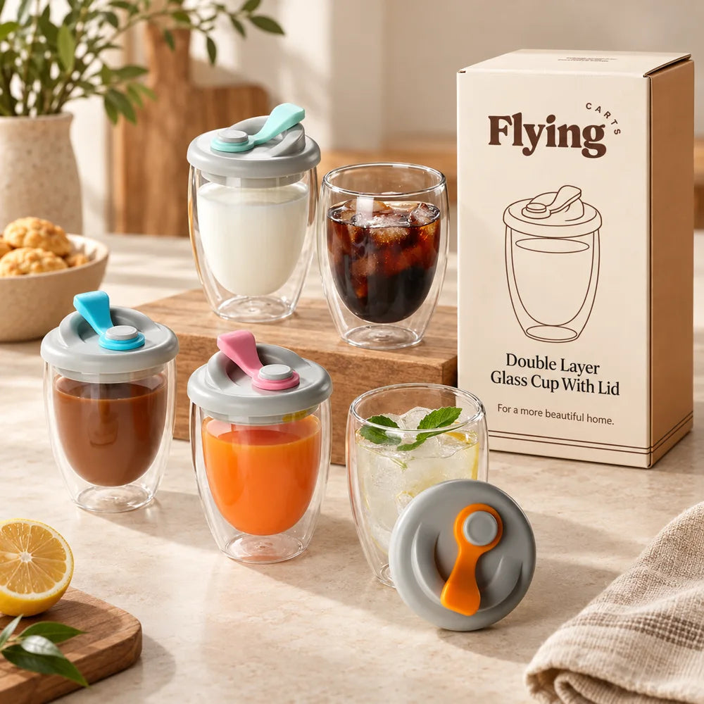 Double Layer Glass Cup With Lid — view 6