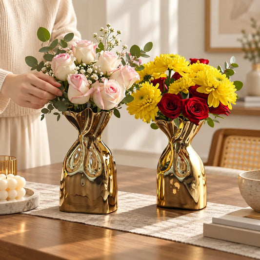 Golden Bag Flower Vase — view 1