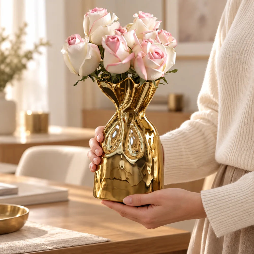 Golden Bag Flower Vase — view 3