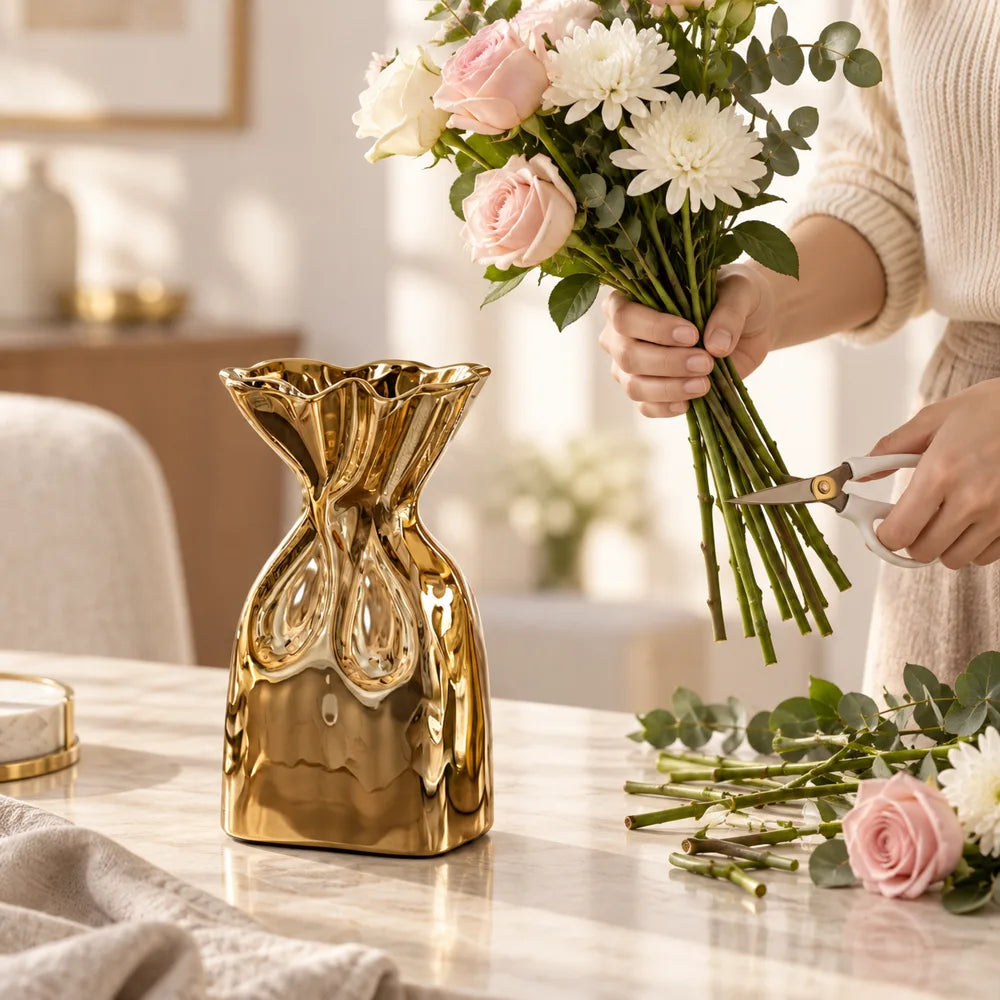 Golden Bag Flower Vase — view 5