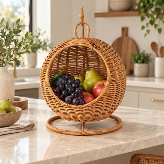 Handwoven hanging Fruit Basket — view 1