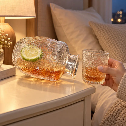 Begonia Embossed Bedside Carafe Set (540 ml Carafe & 145 ml Glass) — view 2