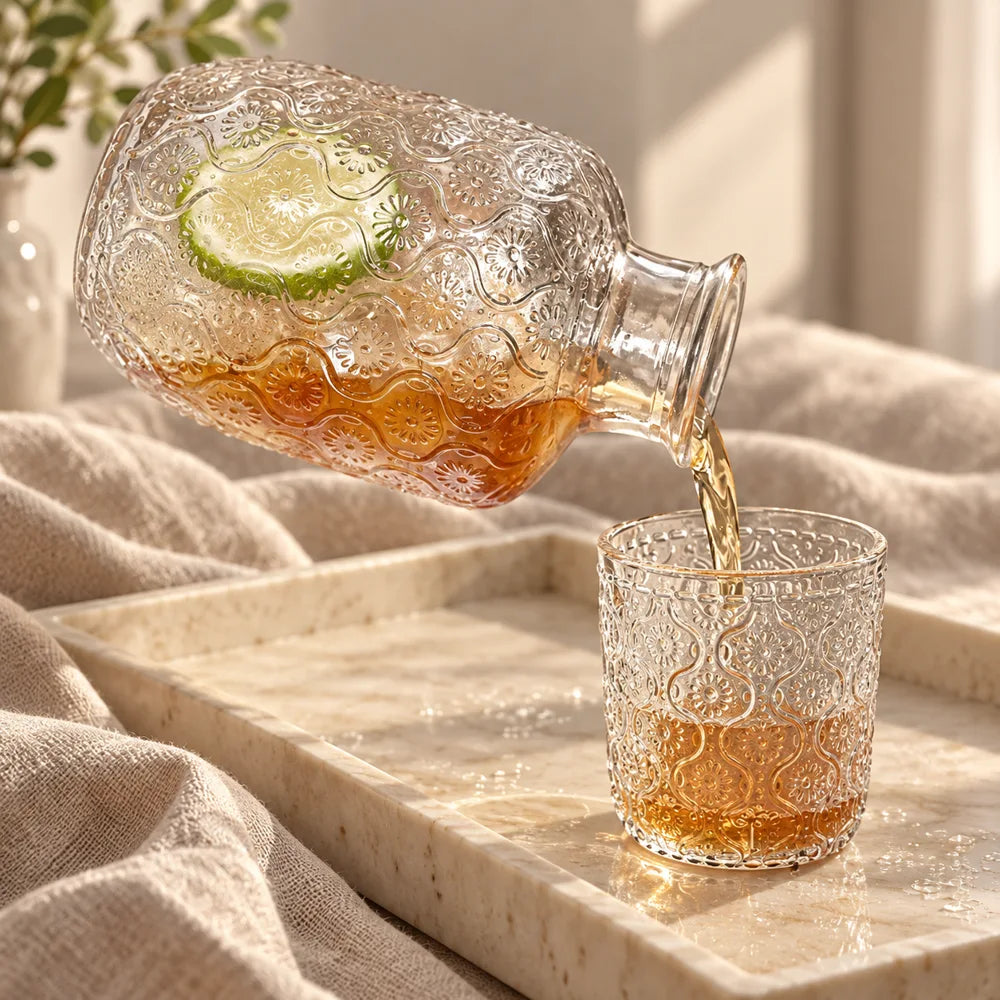 Begonia Embossed Bedside Carafe Set (540 ml Carafe & 145 ml Glass) — view 3