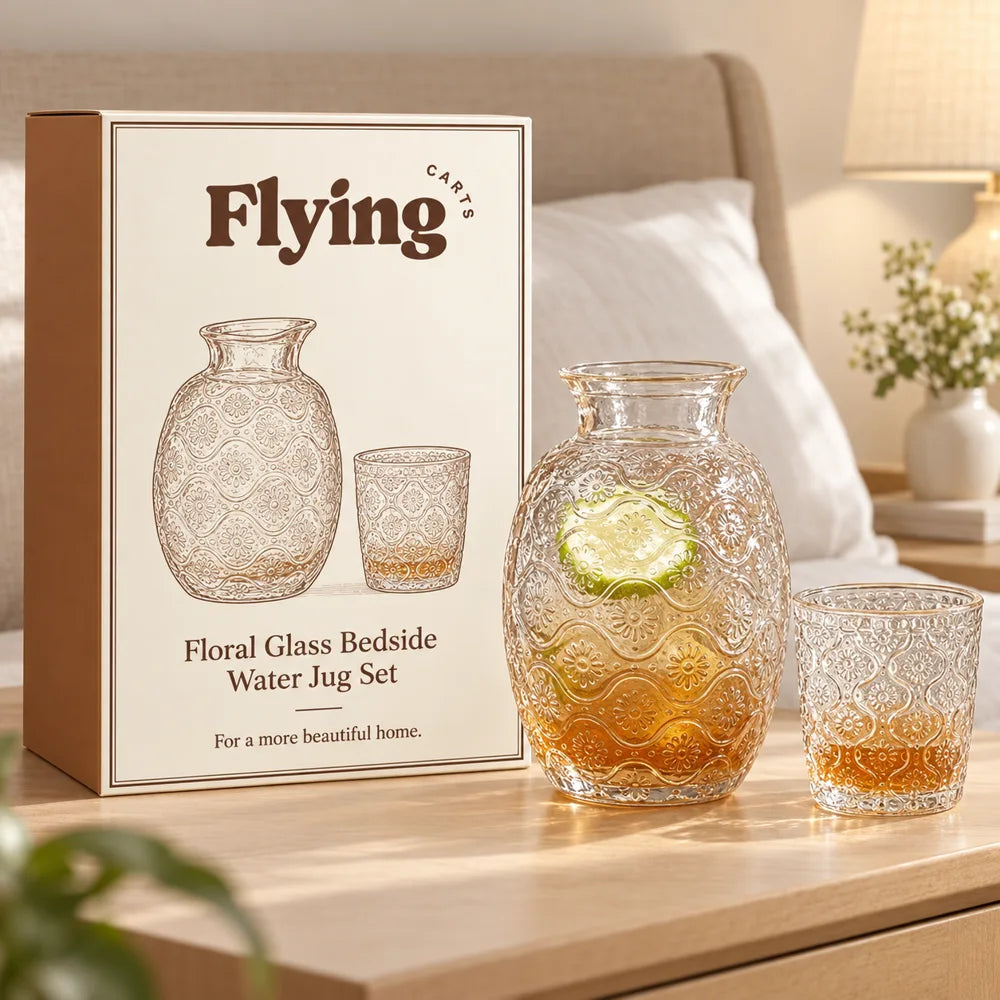 Begonia Embossed Bedside Carafe Set (540 ml Carafe & 145 ml Glass) — view 6