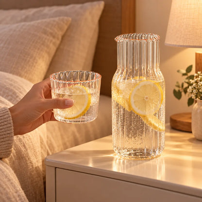 Ribbed Bedside Carafe & Glass (600 ml Carafe & 200 ml Glass) — view 2