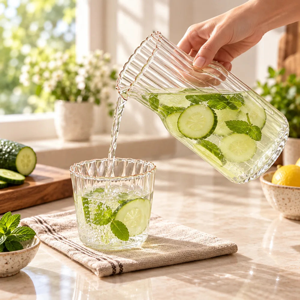 Ribbed Bedside Carafe & Glass (600 ml Carafe & 200 ml Glass) — view 3