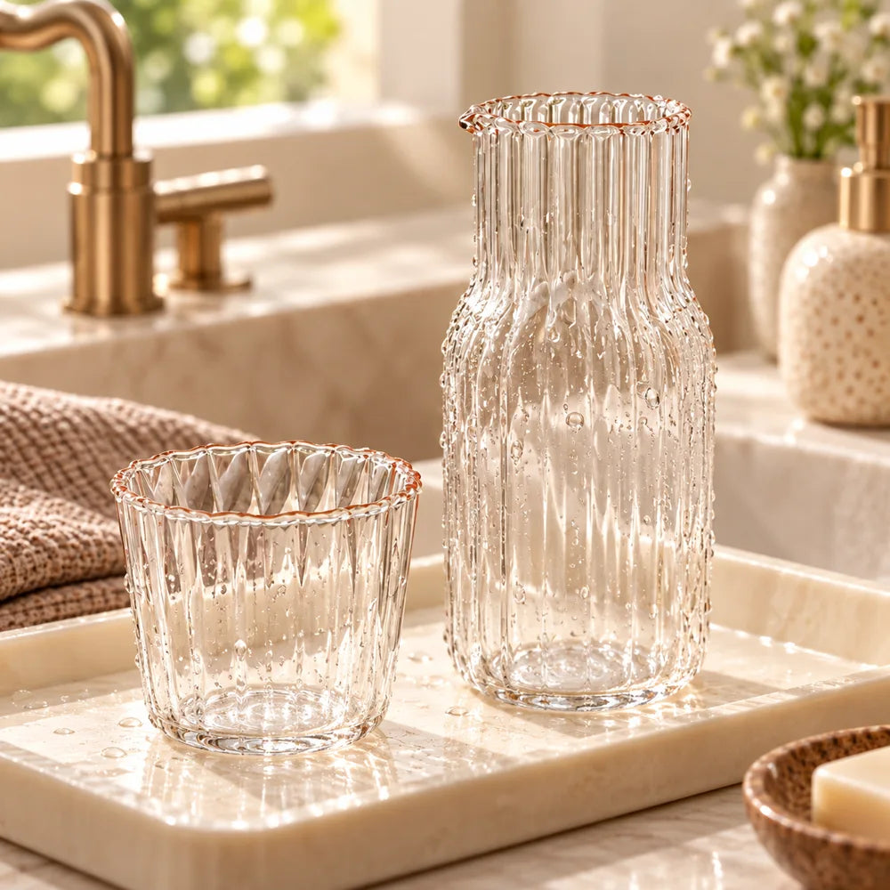 Ribbed Bedside Carafe & Glass (600 ml Carafe & 200 ml Glass) — view 5
