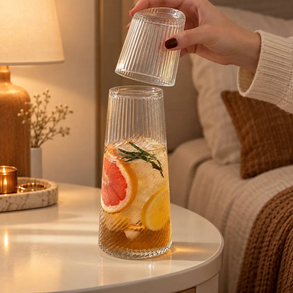 Linear Ribbed Bedside Carafe Set (Carafe & Glass) — view 2