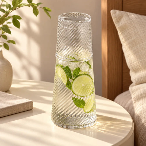 Diagonal Ribbed Bedside Carafe Set (Carafe & Glass) — view 1