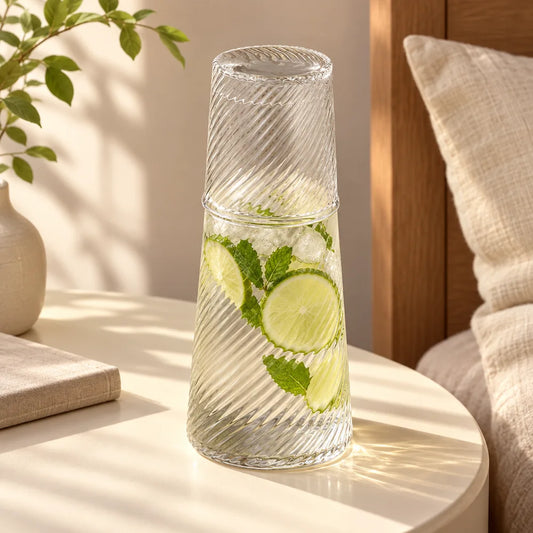 Diagonal Ribbed Bedside Carafe Set (Carafe & Glass) — view 1