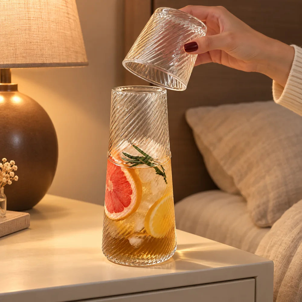 Diagonal Ribbed Bedside Carafe Set (Carafe & Glass) — view 2