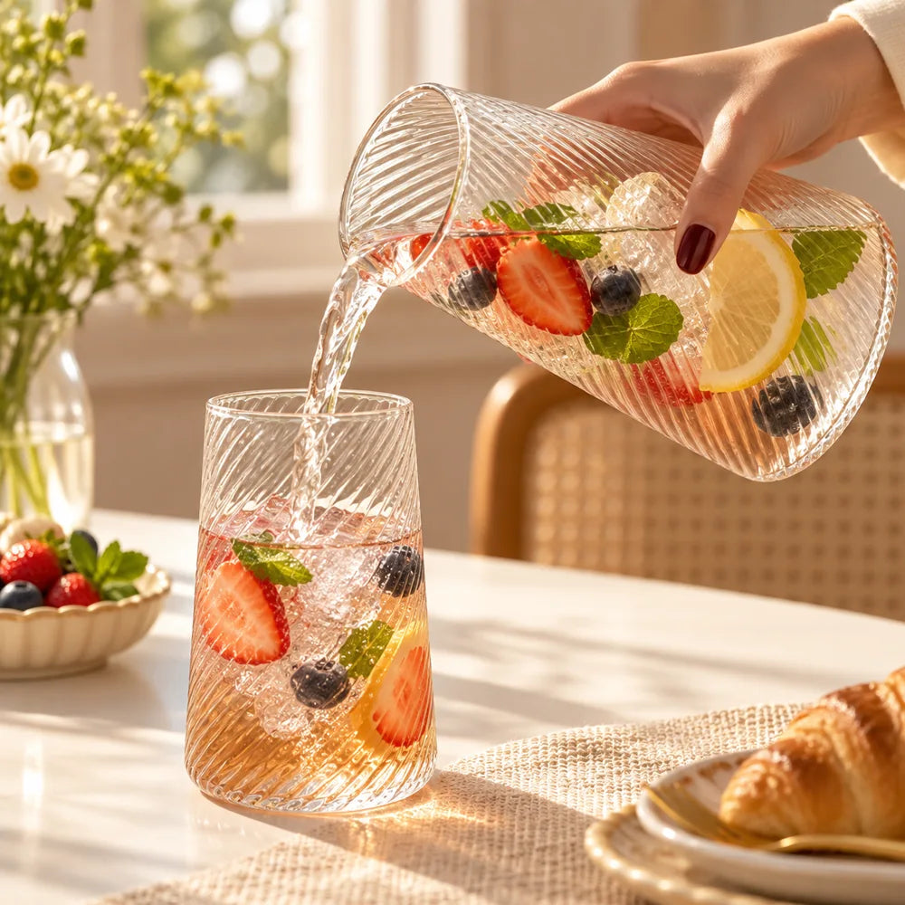 Diagonal Ribbed Bedside Carafe Set (Carafe & Glass) — view 3