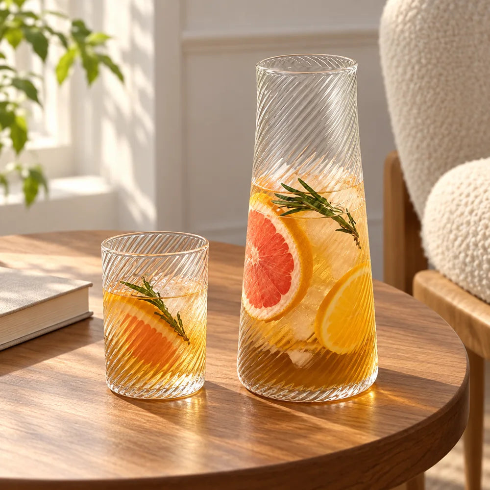 Diagonal Ribbed Bedside Carafe Set (Carafe & Glass) — view 4