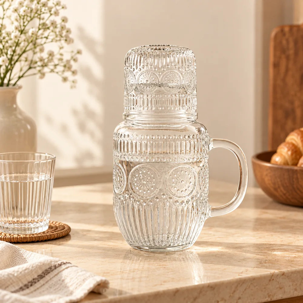 Linear Glass Carafe Set (540 ml Carafe & Glass) — view 1