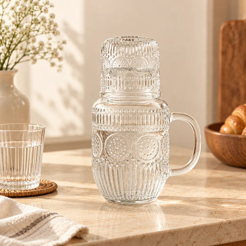 Linear Glass Carafe Set (540 ml Carafe & Glass) — view 1