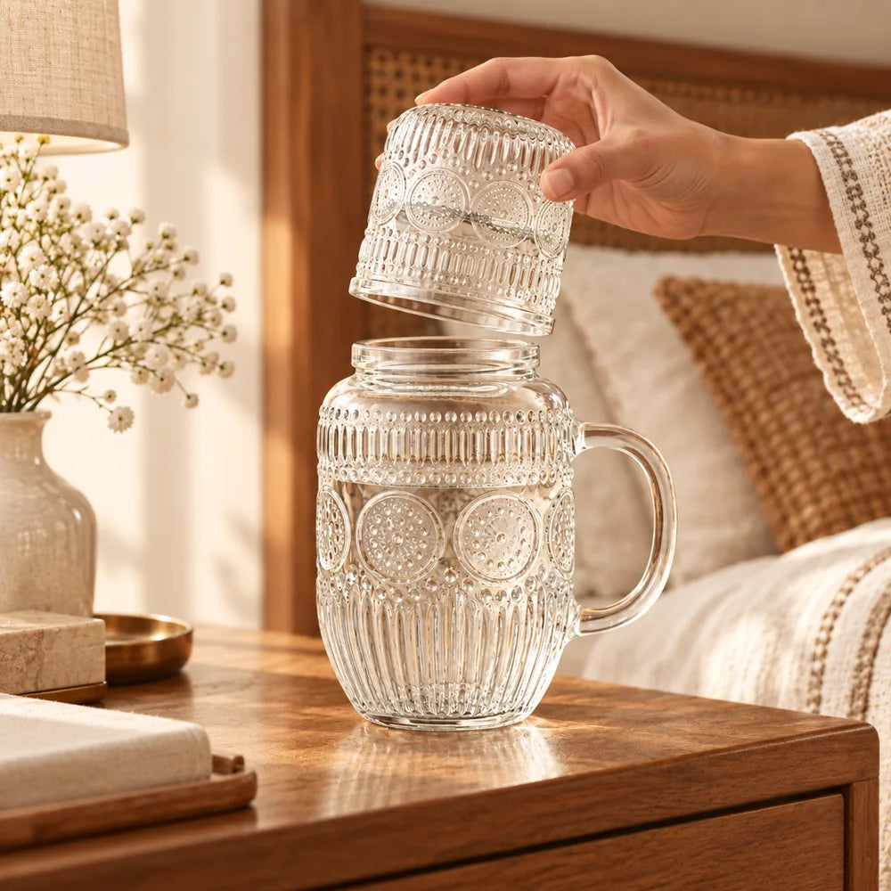Linear Glass Carafe Set (540 ml Carafe & Glass) — view 2