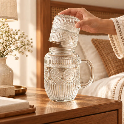Linear Glass Carafe Set (540 ml Carafe & Glass) — view 2