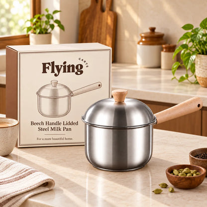 Beech handle Lidded Steel Milk Pan (400 ml & Lid) — view 6