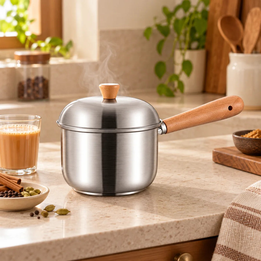 Mini Stainless Steel Milk Pan (400 ml & Lid) — view 1