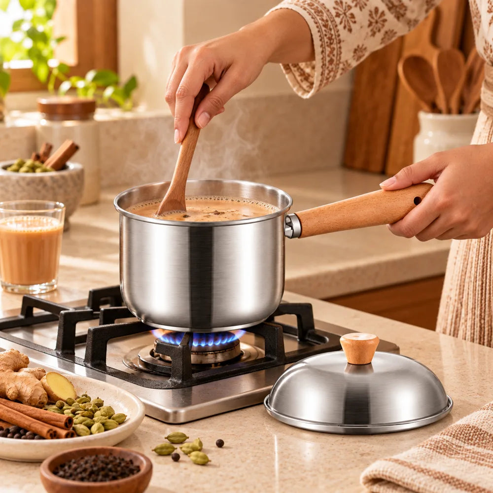 Mini Stainless Steel Milk Pan (400 ml & Lid) — view 2