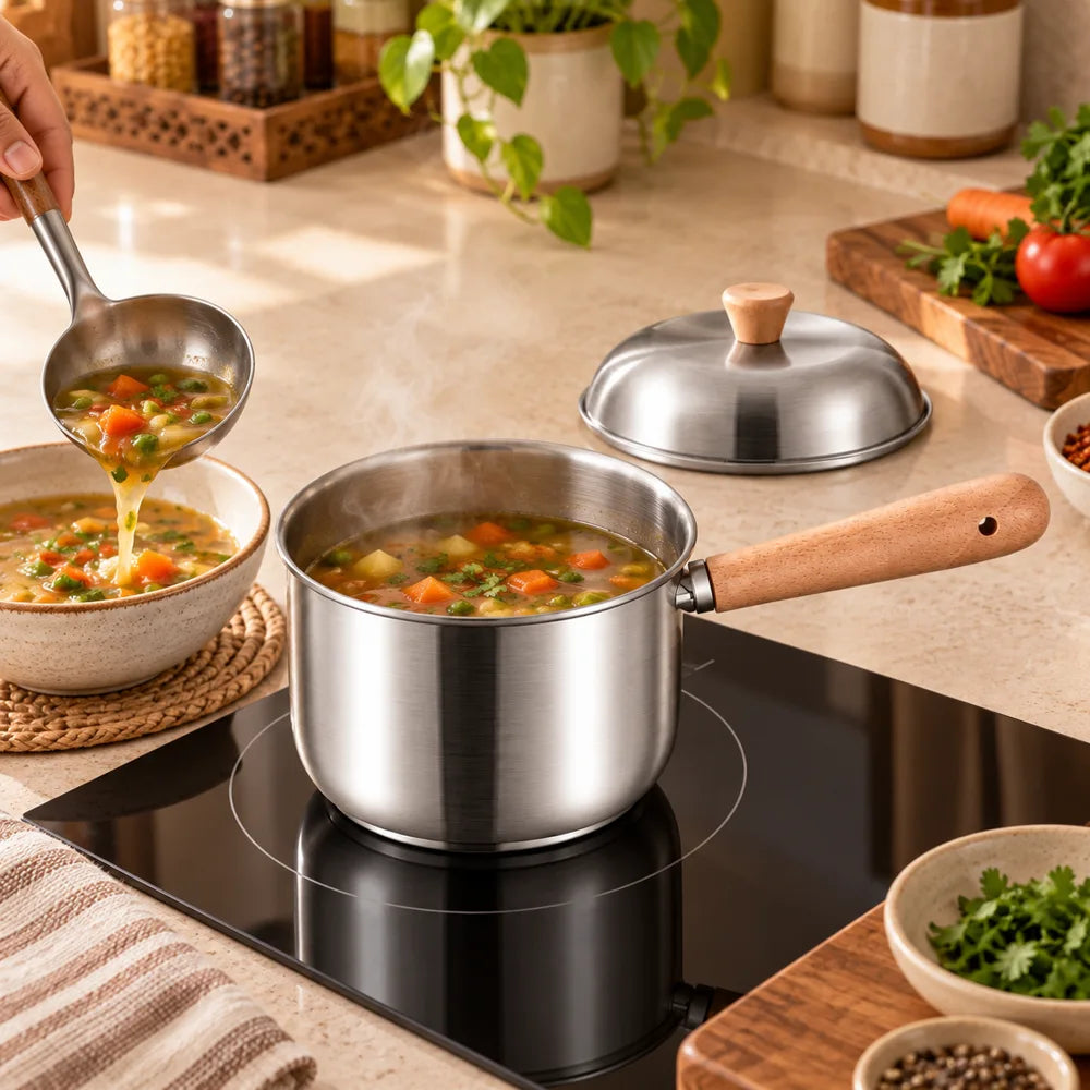 Mini Stainless Steel Milk Pan (400 ml & Lid) — view 3