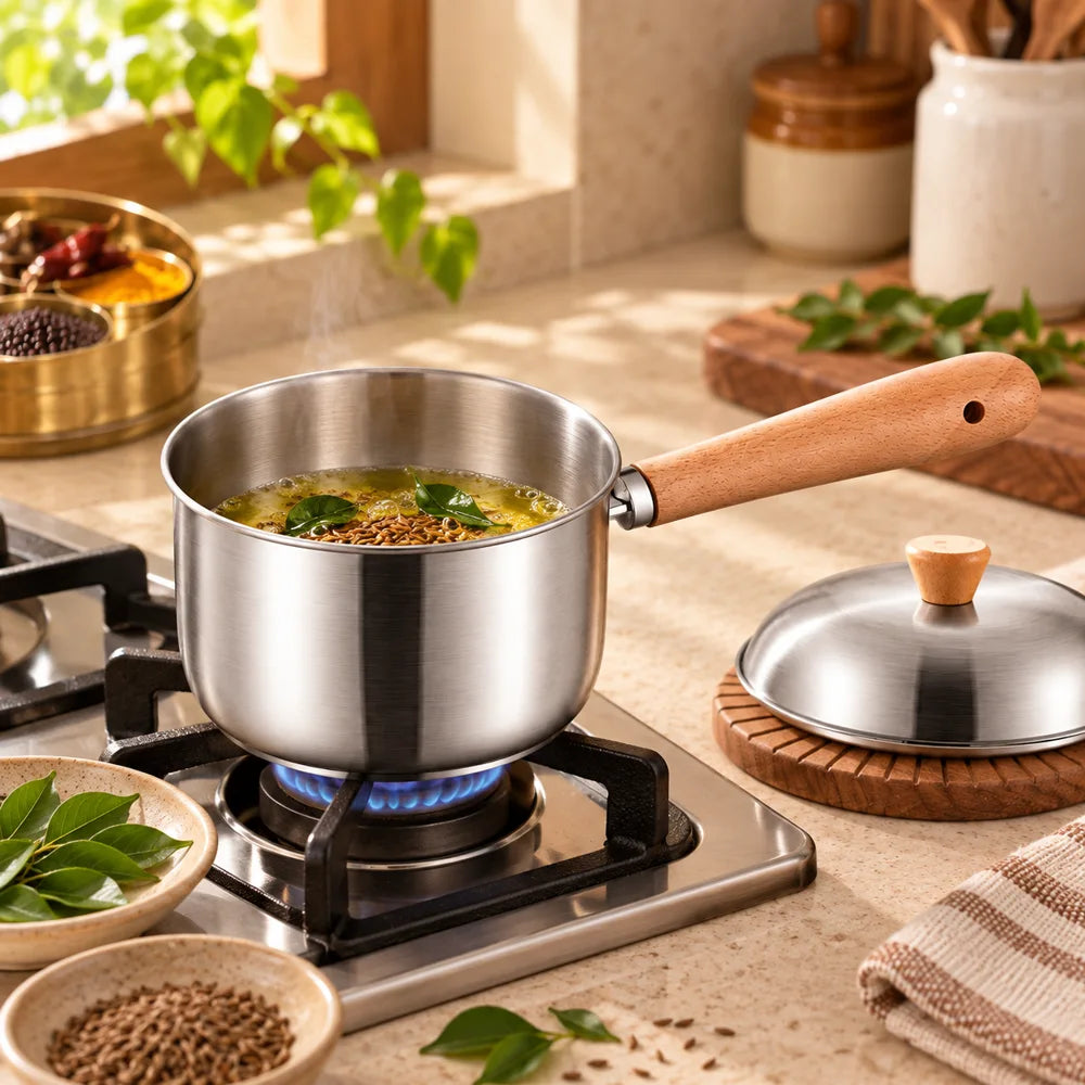 Mini Stainless Steel Milk Pan (400 ml & Lid) — view 4
