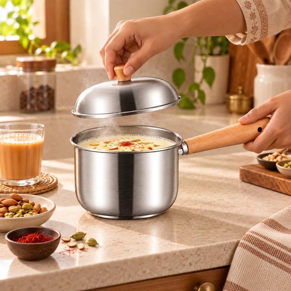 Mini Stainless Steel Milk Pan (400 ml & Lid) — view 5