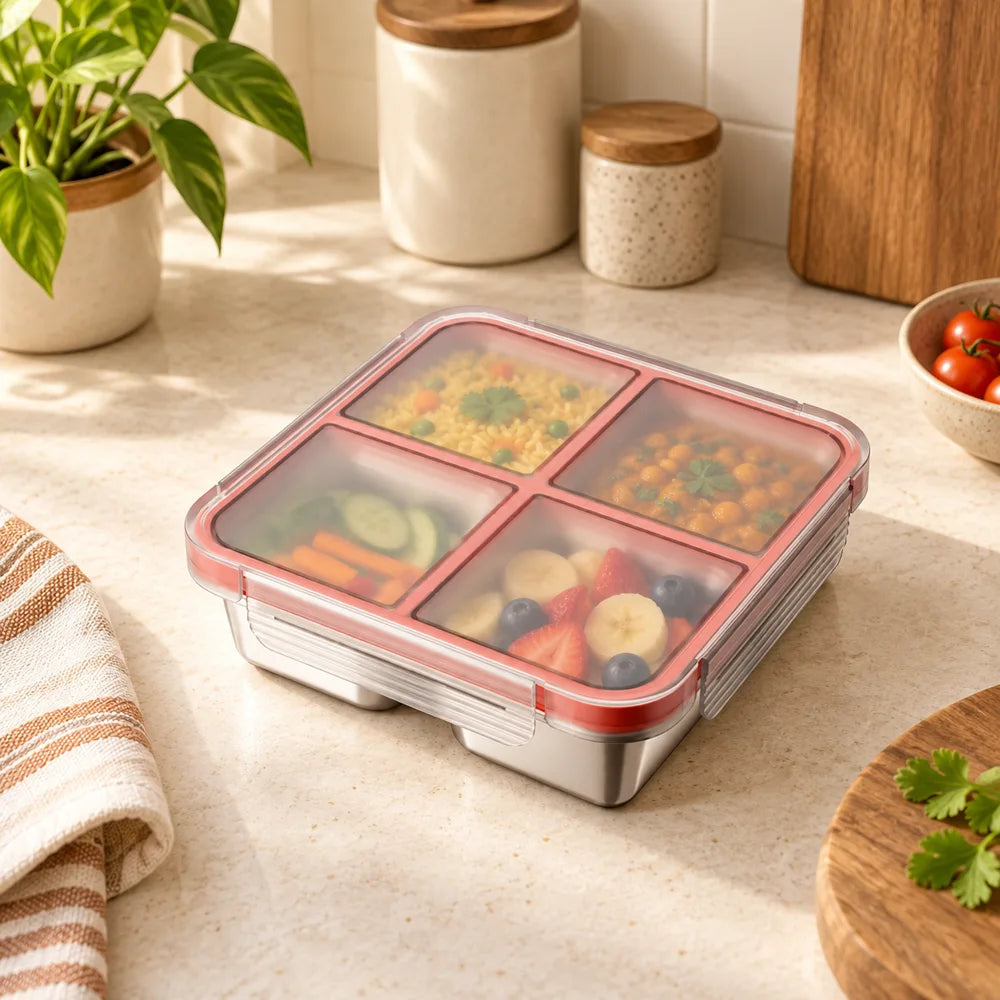 Divided Stainless Steel Lunch Box (4 Compartments) — view 1