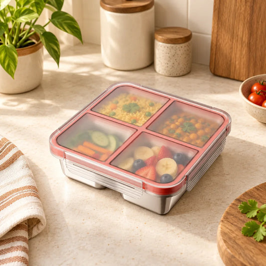 Divided Stainless Steel Lunch Box (4 Compartments) — view 1