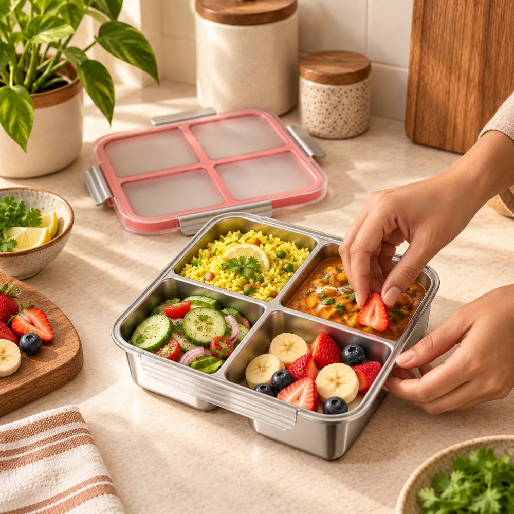 Divided Stainless Steel Lunch Box (4 Compartments) — view 2