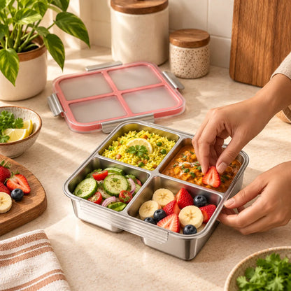 Divided Stainless Steel Lunch Box (4 Compartments) — view 2