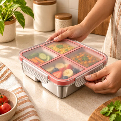 Divided Stainless Steel Lunch Box (4 Compartments) — view 3