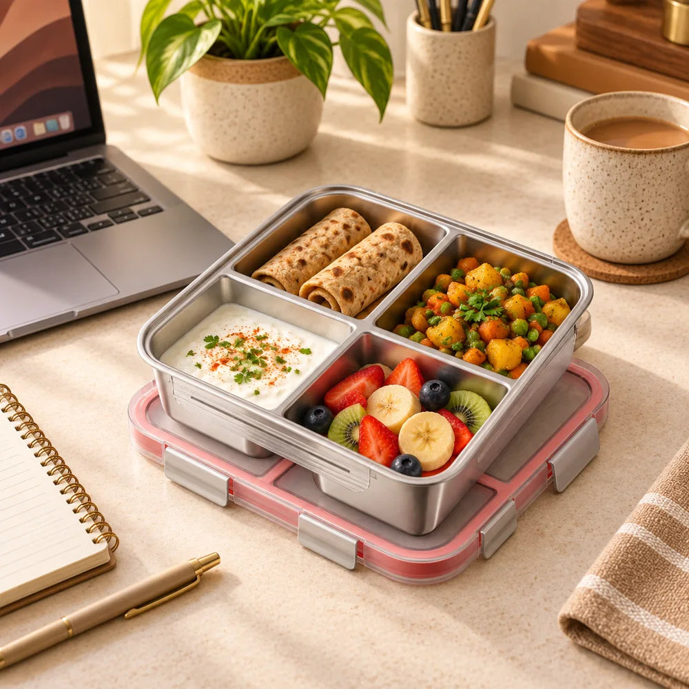 Divided Stainless Steel Lunch Box (4 Compartments) — view 4