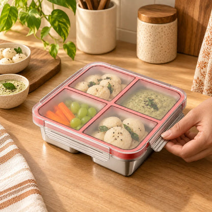 Divided Stainless Steel Lunch Box (4 Compartments) — view 5