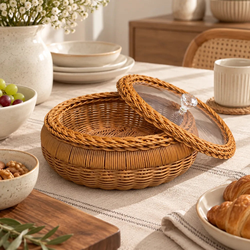 Round Lidded Woven Basket (30 × 11 cm) — view 5