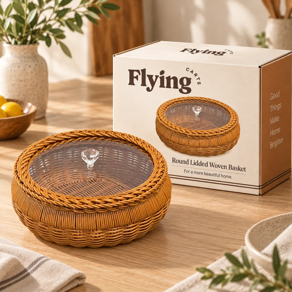 Round Lidded Woven Basket (30 × 11 cm) — view 6