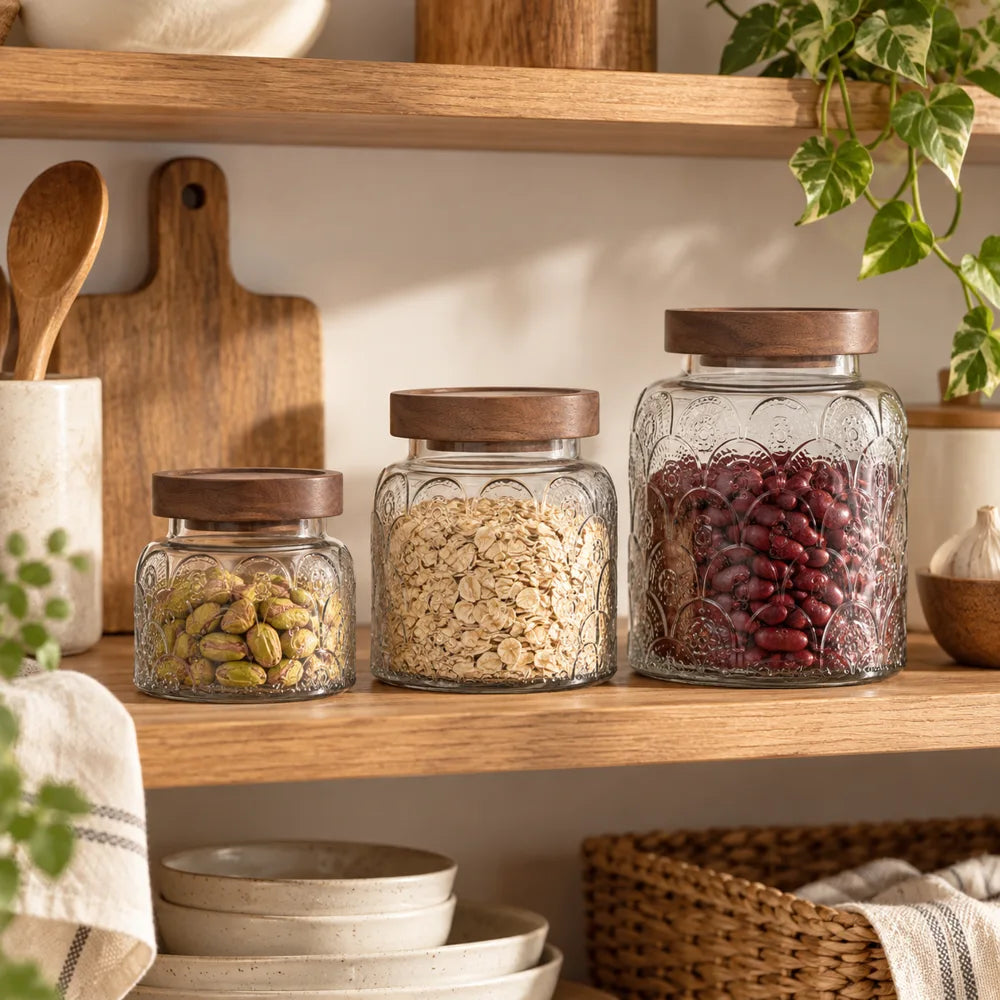 Vintage Floral Glass Storage Jars (650 ml) — view 3