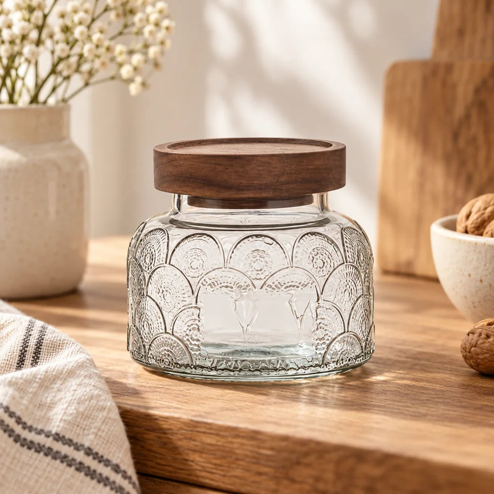 Vintage Floral Glass Storage Jars (650 ml) — view 4