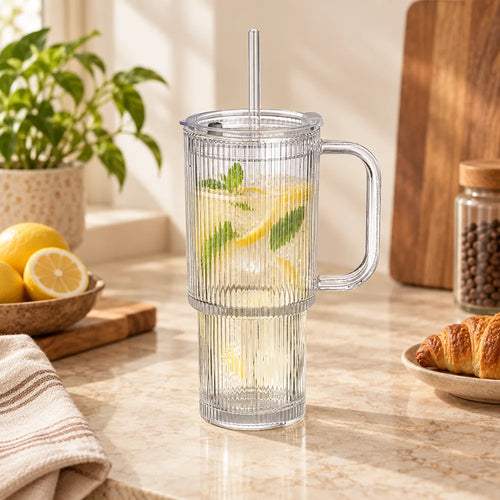 Fluted Handle & Straw Tumbler (750 ml) — view 1