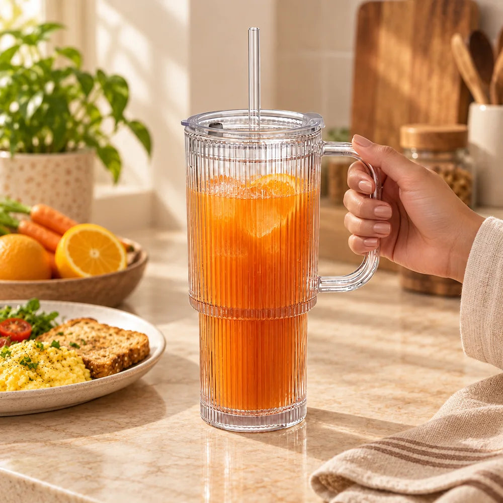 Fluted Handle & Straw Tumbler (750 ml) — view 2