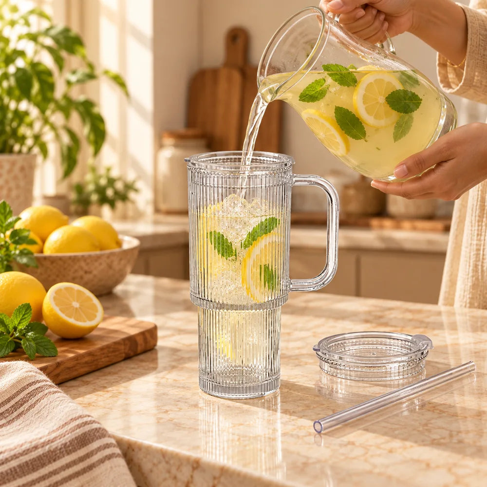 Fluted Handle & Straw Tumbler (750 ml) — view 3