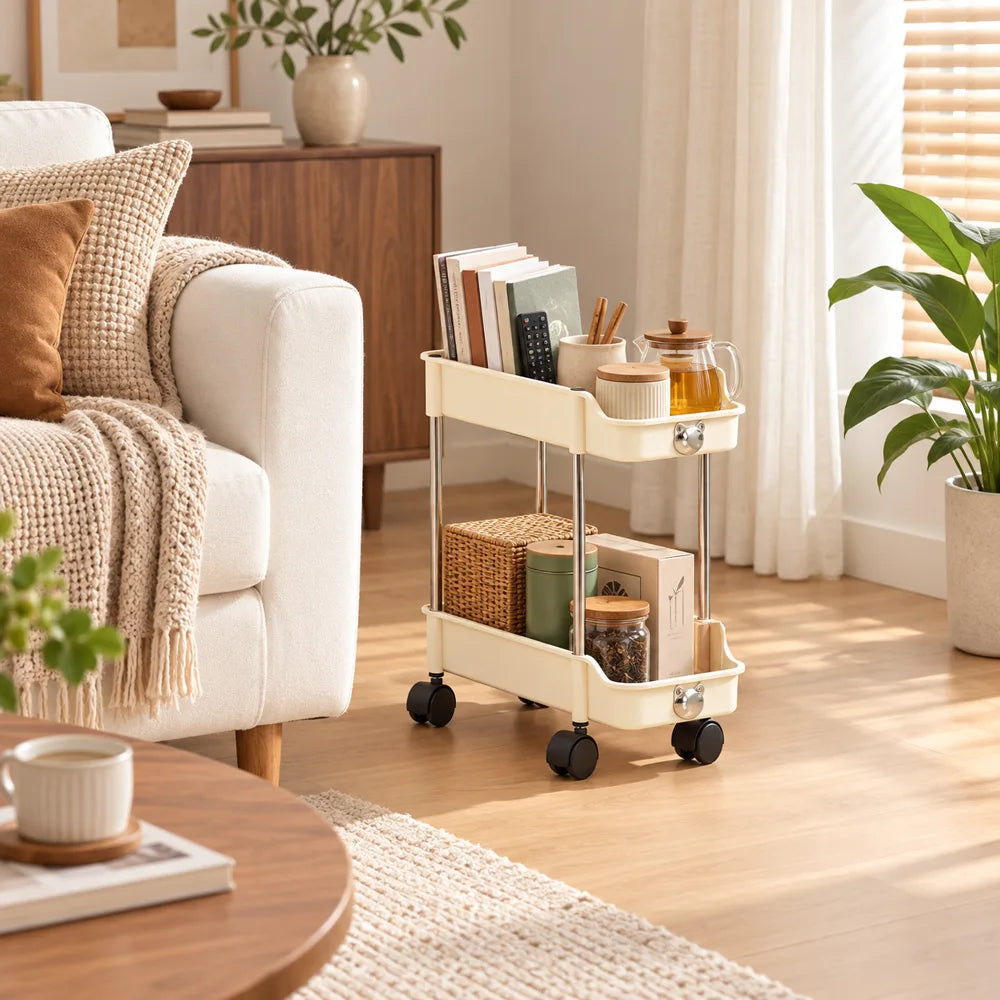 Cream Slim Storage Trolley (2 Tiers) — view 1
