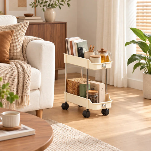 Cream Slim Storage Trolley (2 Tiers) — view 1