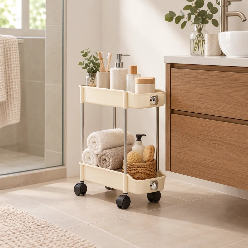 Cream Slim Storage Trolley (2 Tiers) — view 3
