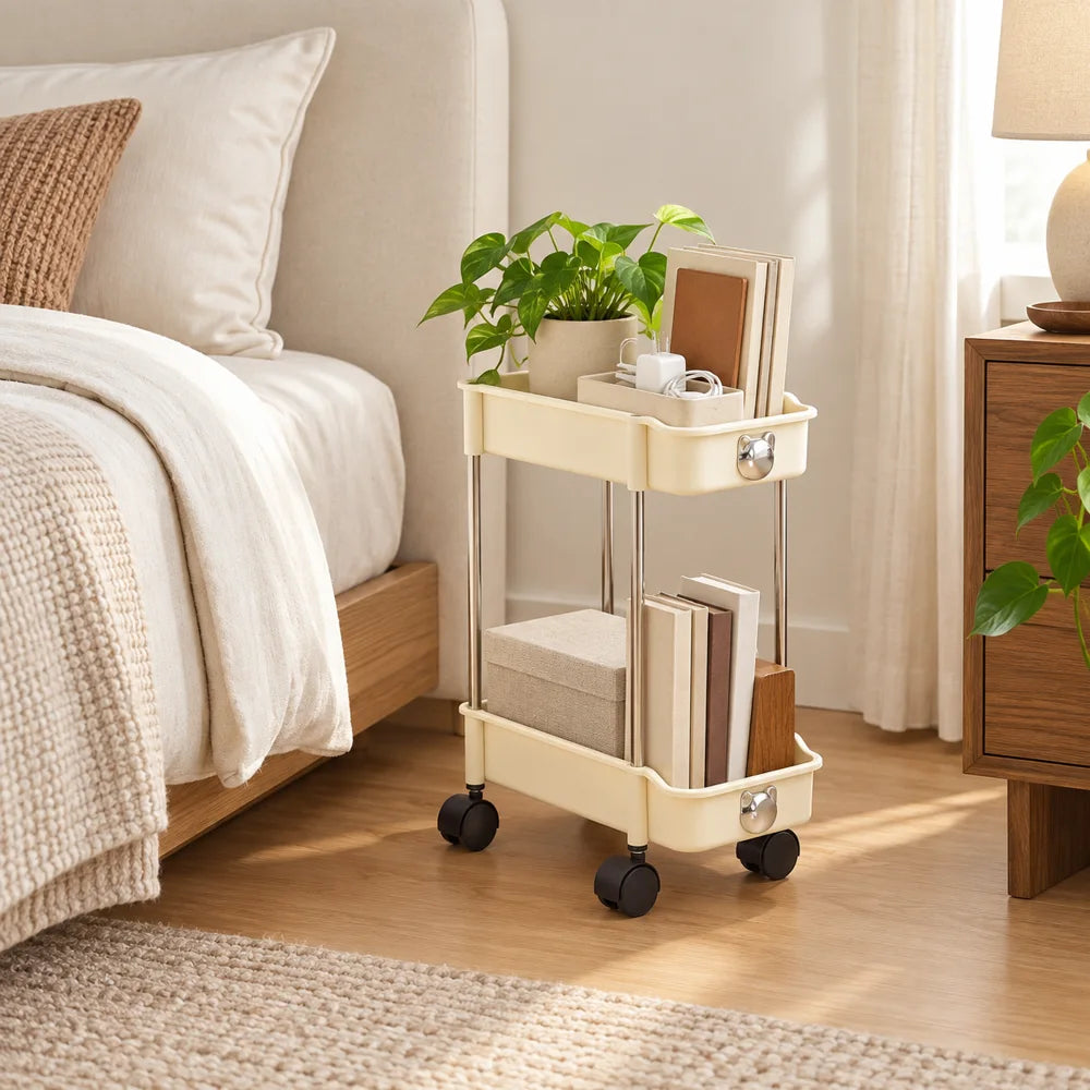 Cream Slim Storage Trolley (2 Tiers) — view 4